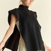 Davi & Dani Side Split Turtleneck Sleeveless Knit Top - Black