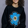 POL Floral Pattern Round Neck Sweater with Exposed Stitching - Black