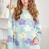 ADORA Full Size Floral Popped 2-Tone Sweater Top Plus Size - SAGE