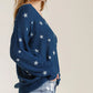 Umgee Full Size Star V-Neck Long Sleeve Sweater Plus Size - Farnelli