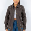 American Bazi Distressed Button Up Long Sleeve Denim Jacket - Gray