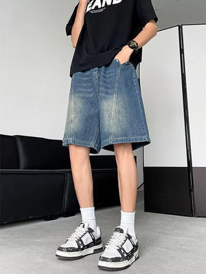 Men's Plus Size Vintage Wash Loose Fit Denim Shorts - Farnelli