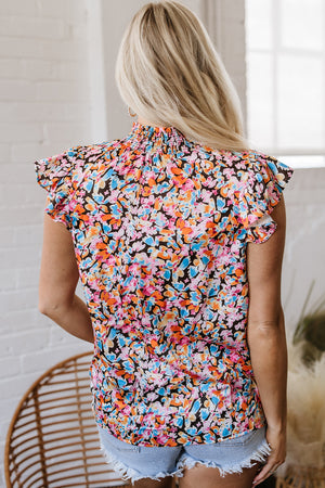 Elowen Floral Flutter Sleeve Blouse Top - Farnelli