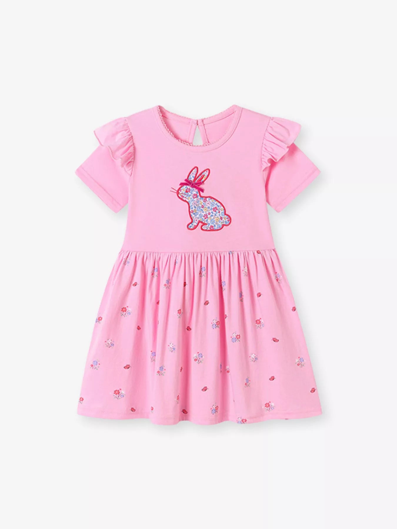 Children's Bunny Applique Ruffle Sleeve Dress - Farnelli