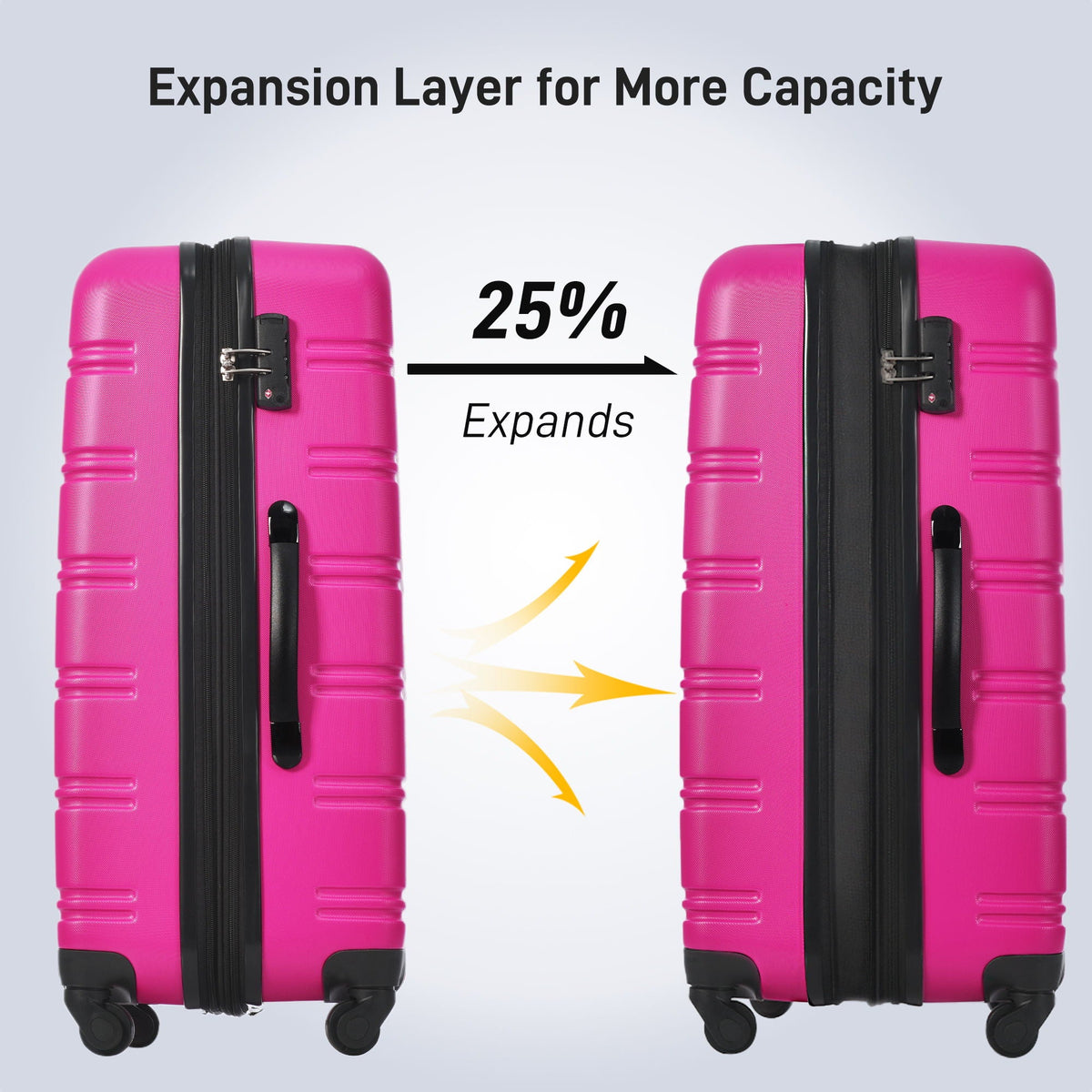 HouseOfZazla pink hardshell luggage set with TSA lock and matching suitcases