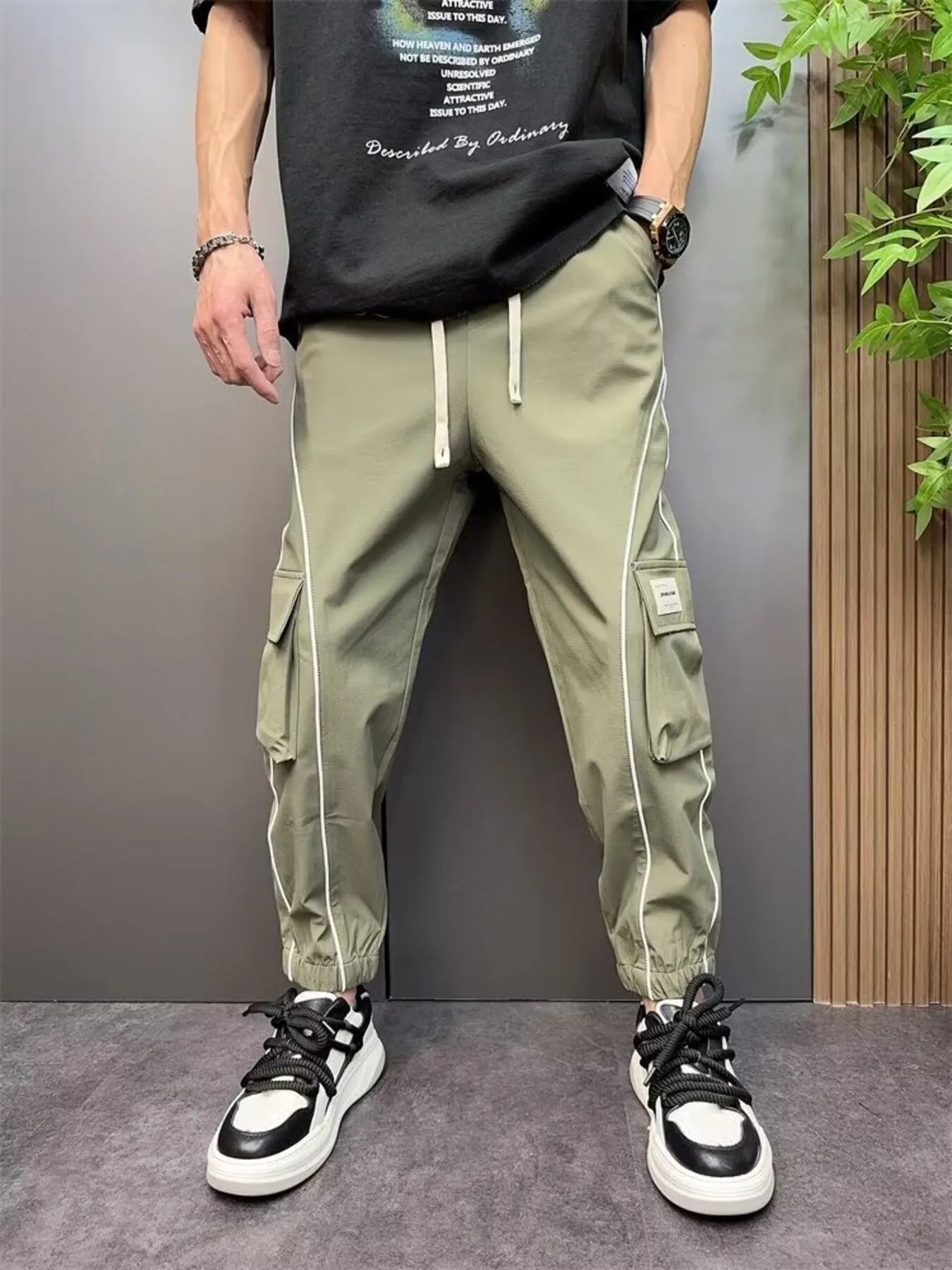 Men's Plus Size Stripe Cargo Joggers - Farnelli