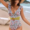 Ruffled Plunge Floral One-Piece Swimwear - Pastel  Blue