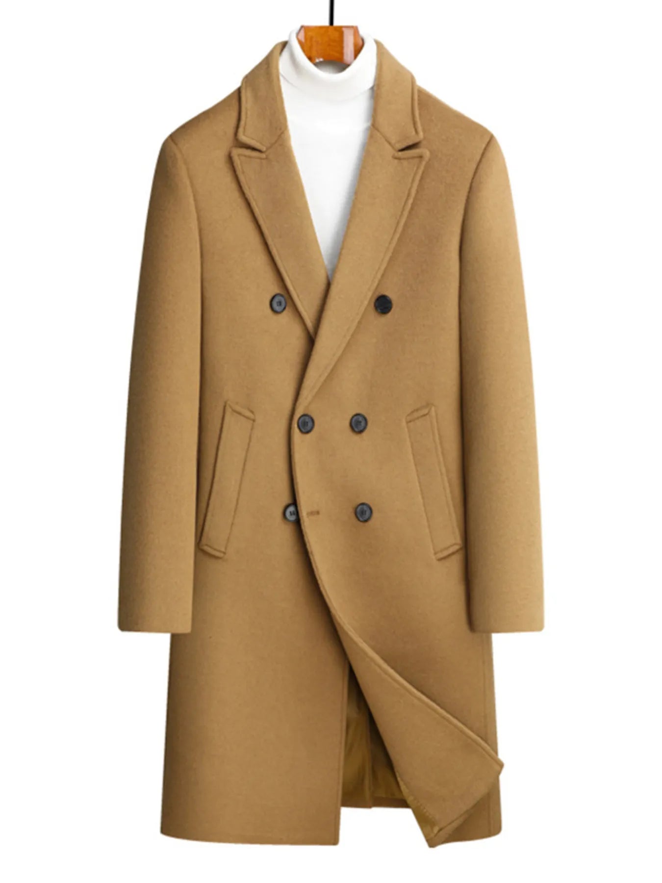 Men's Plus Size Double-Breasted Wool Overcoat - Farnelli