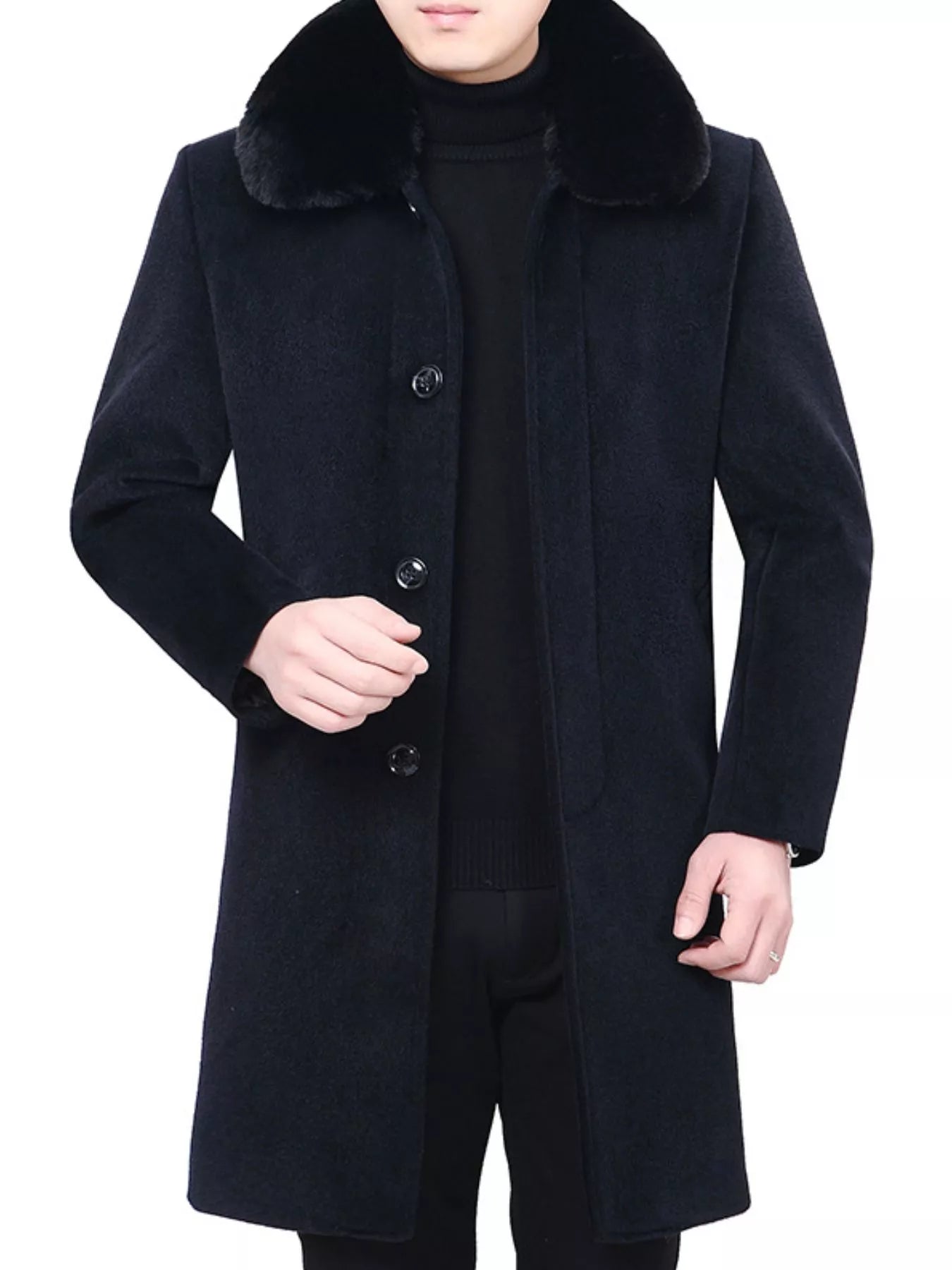 Men's Fur Collar Button Up Overcoat - Farnelli