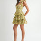 MABLE Floral Print Shoulder Tie Layered Mini Dress - Farnelli