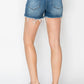 RISEN High Rise Raw Hem Distressed Denim Shorts - Farnelli