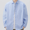 Men's Plus Size Casual Solid Color Long Sleeve Shirt - Sky Blue