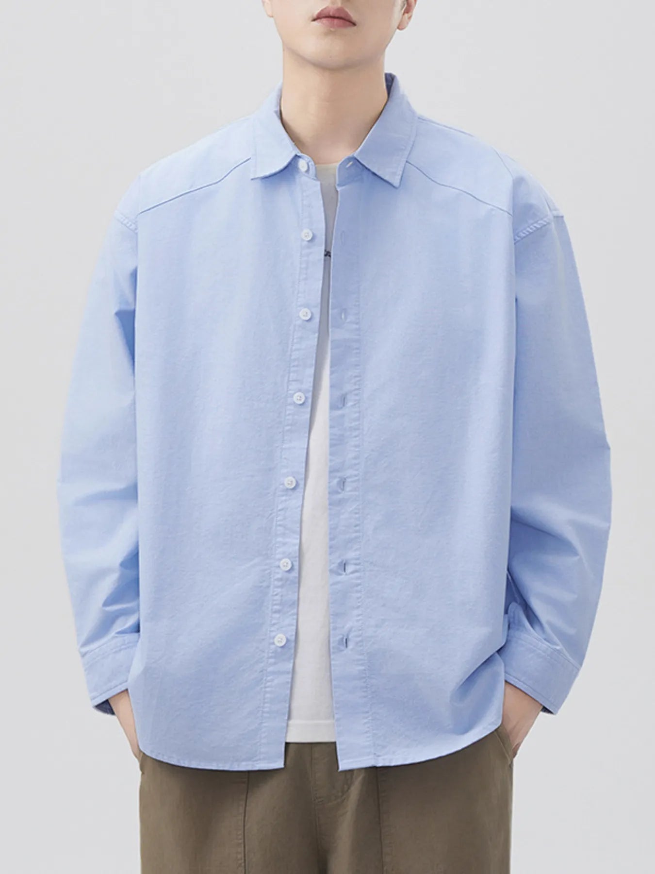 Men's Plus Size Casual Solid Color Long Sleeve Shirt - Farnelli