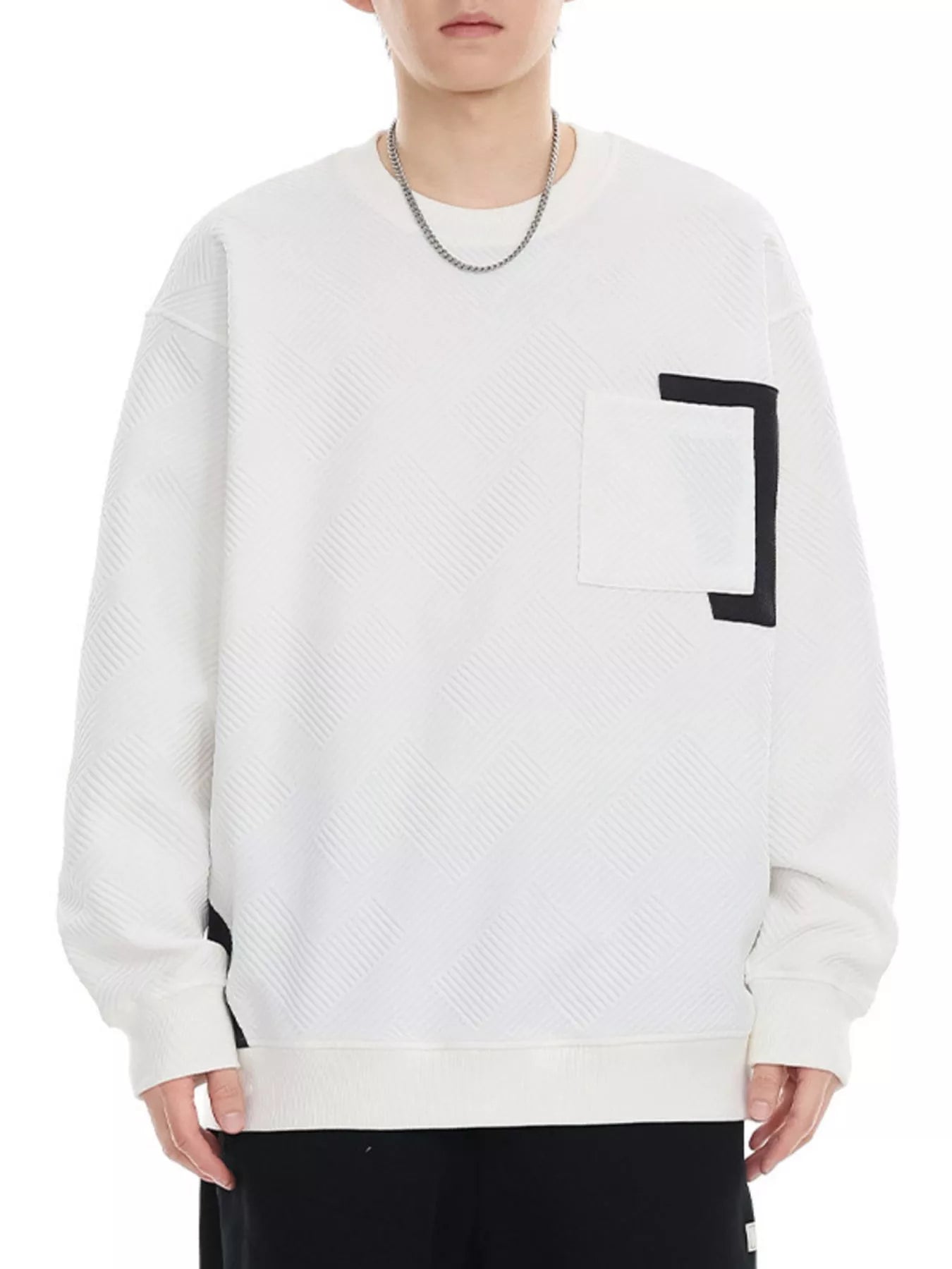 Men's Plus Size Crew Neck Sweatshirt with Pocket Detail - Farnelli