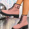 Lace Up Platform Boots - Pink