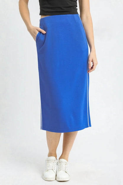 Umgee Midi Pencil Skirt with Contrast Piping Detail - Farnelli