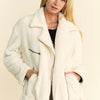 Davi & Dani Faux Fur Zip Up Jacket - Cream