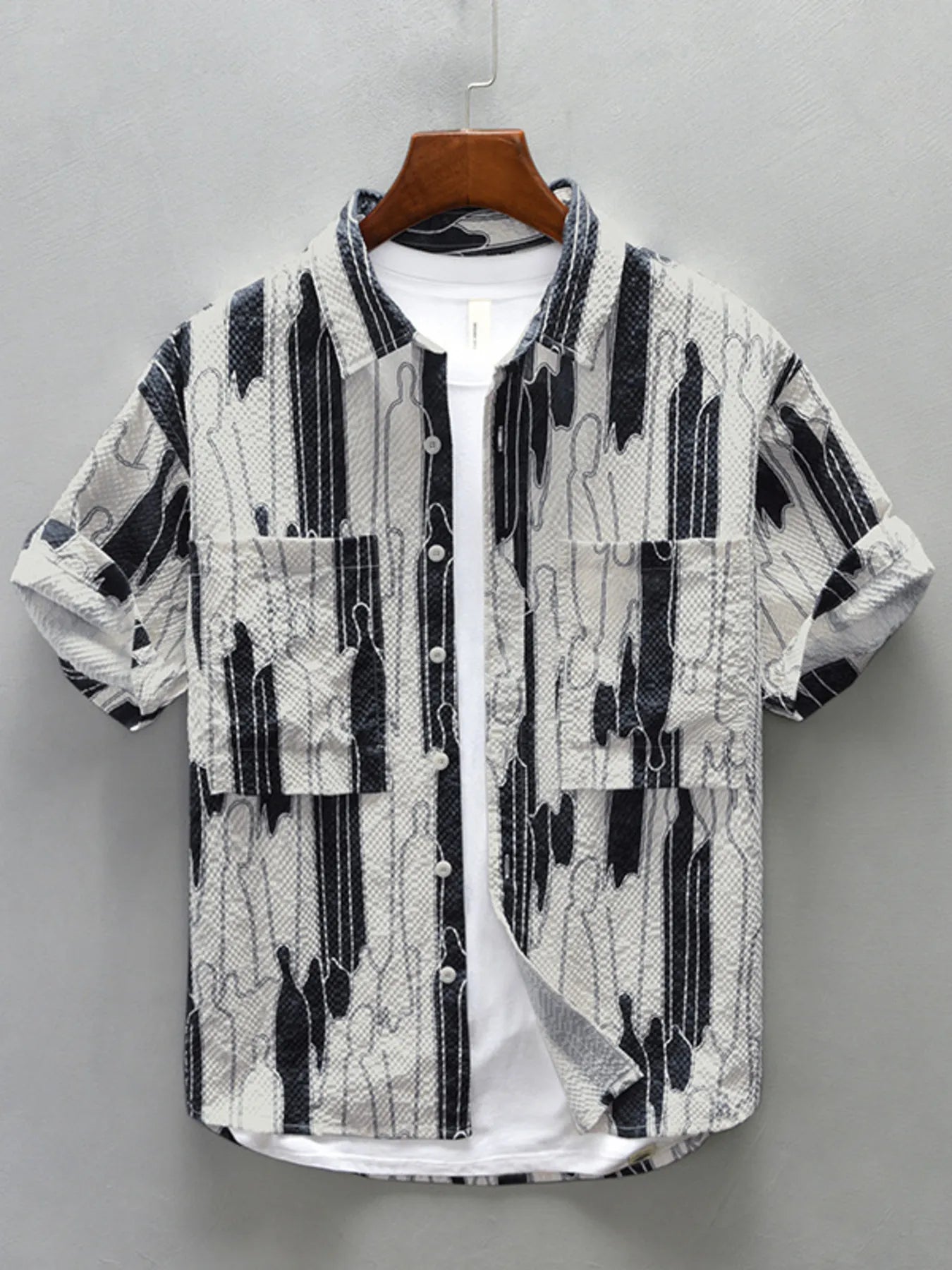 Men's Plus Size Printed Button Up Short Sleeve Shirt - Farnelli