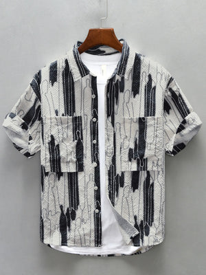 Men's Plus Size Printed Button Up Short Sleeve Shirt - Farnelli