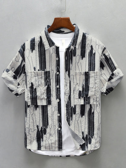 Men's Plus Size Printed Button Up Short Sleeve Shirt - Farnelli