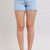 Judy Blue Full Size Mid Rise Garment Dyed Denim Shorts Plus Size - CYAN