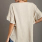 Umgee Full Size Raw Hem Ruffle Short Sleeve Blouse Plus Size - Farnelli