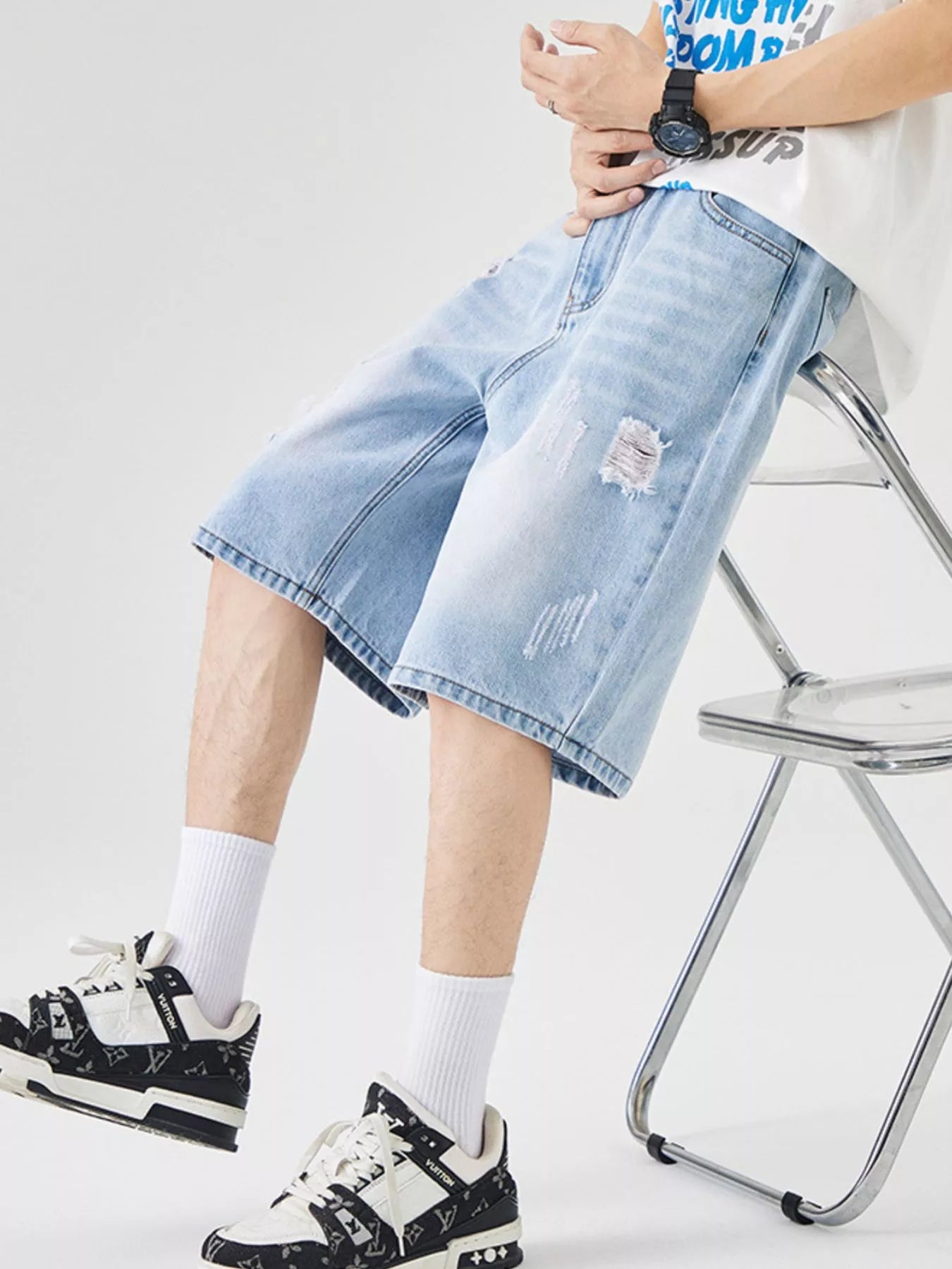Men's Distressed Loose Fit Denim Shorts - Farnelli