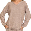 Zenana Soft Melange Long Sleeve Tee & Pants Set - BROWN