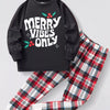 Children's Christmas Round Neck Top and Plaid Pants Set - Black