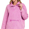 Zenana Fleece Washed High Neck Kangaroo Pocket Sweatshirt - MAUVE
