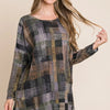 BOMBOM Plaid Round Neck Long Sleeve Top - Multi