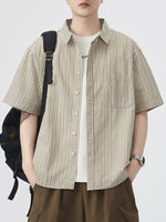 Men's Plus Size Striped Button Up Short Sleeve Shirt - Farnelli