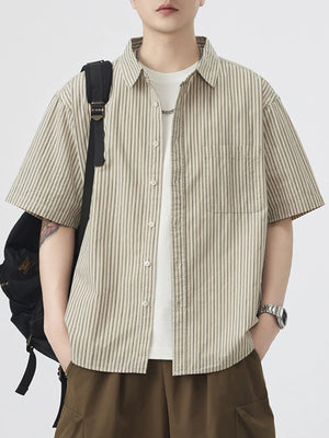 Men's Plus Size Striped Button Up Short Sleeve Shirt - Farnelli