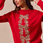 SO ME Sequins Bow Ribbon Embellished Christmas Sweater - Farnelli