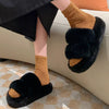 Fluffy Open Toe Slippers - Black