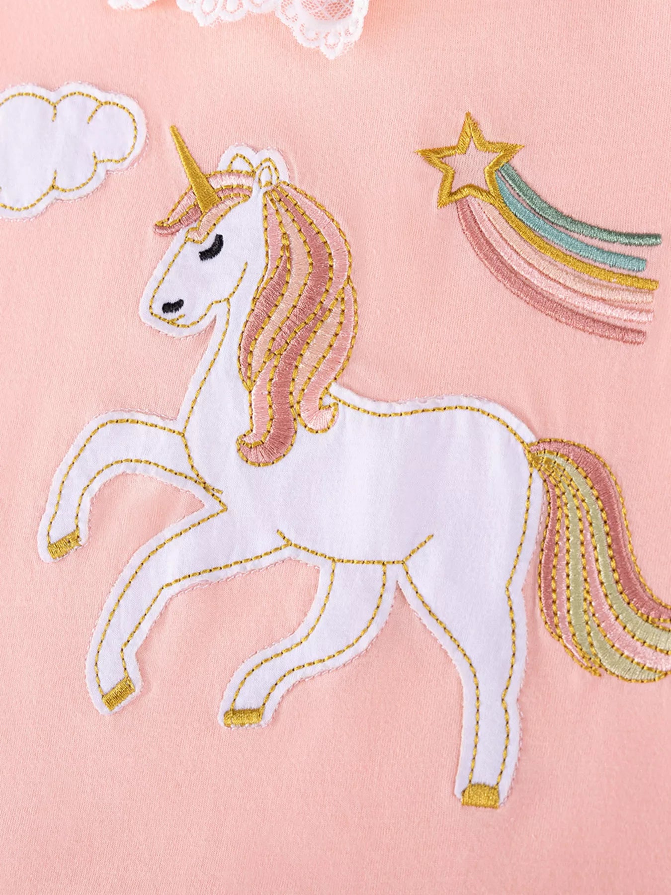 Children's Unicorn Embroidered Lace Collar Casual Dress - Farnelli