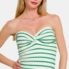 Zenana Twisted Sweetheart Neck Striped Tube Top - Green