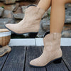 Point Toe Block Heels Boots - Beige