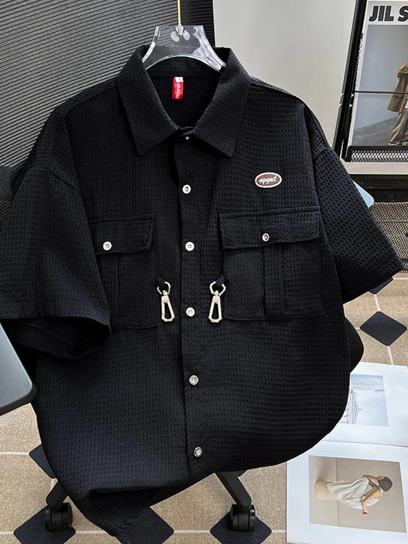 Men's Plus Size Waffle Texture Button Up Shirt - Farnelli