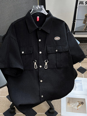 Men's Plus Size Waffle Texture Button Up Shirt - Farnelli