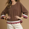 Umgee Scalloped Hem Color Block Top - MOCHA