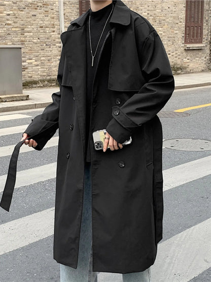 Men's Collared Neck Long Sleeve Double-Breasted Trench Coat - Farnelli