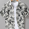 Men's Plus Size Printed Button Up Short Sleeve Shirt - Rice White And Black Flowers