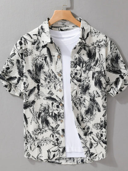 Men's Plus Size Printed Button Up Short Sleeve Shirt - Farnelli