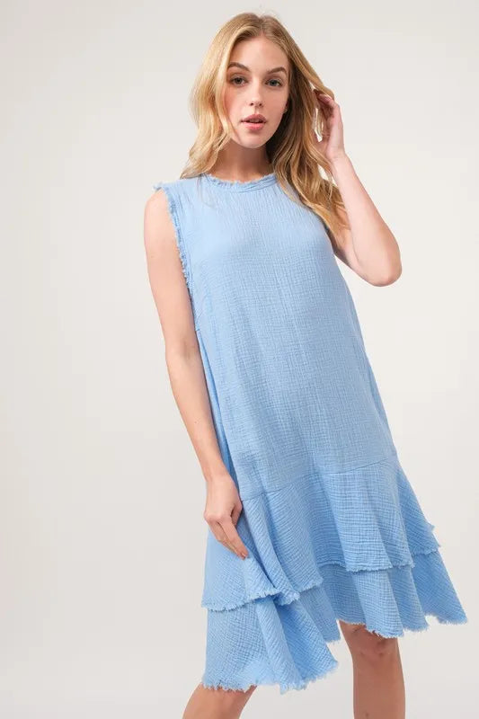 And The Why Washed Fringe Detail Tiered Dress - Farnelli