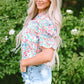 Azaria Floral Print Button Split Neck Puff Sleeve Blouse - Farnelli