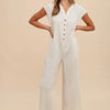 Annie Wear Button Detail Wide Leg Jumpsuit with Pockets - Cream