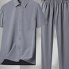 Men's Plus Size Button Up Short Sleeve Shirt and Pants Set - Gray