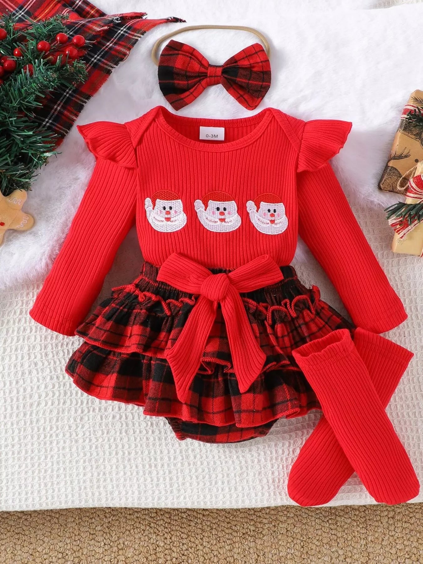Children's Christmas Ruffle Trim 4-Piece Set - Farnelli