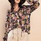 Ces Femme Ruffle Trim Long Sleeve Floral Blouse - Farnelli